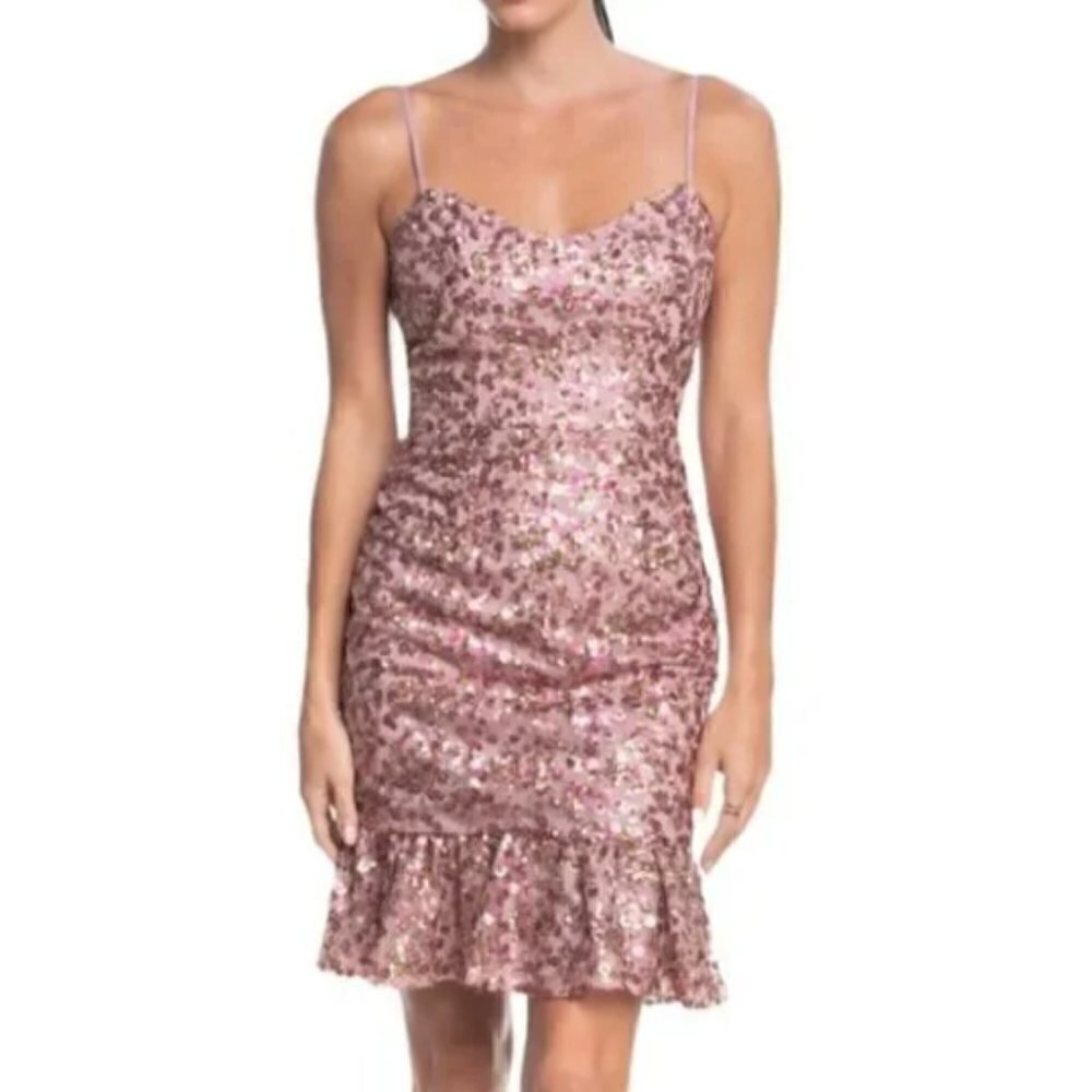 NWT Dress The Population Kaya Embellished Minidress in Blush Multi size Large